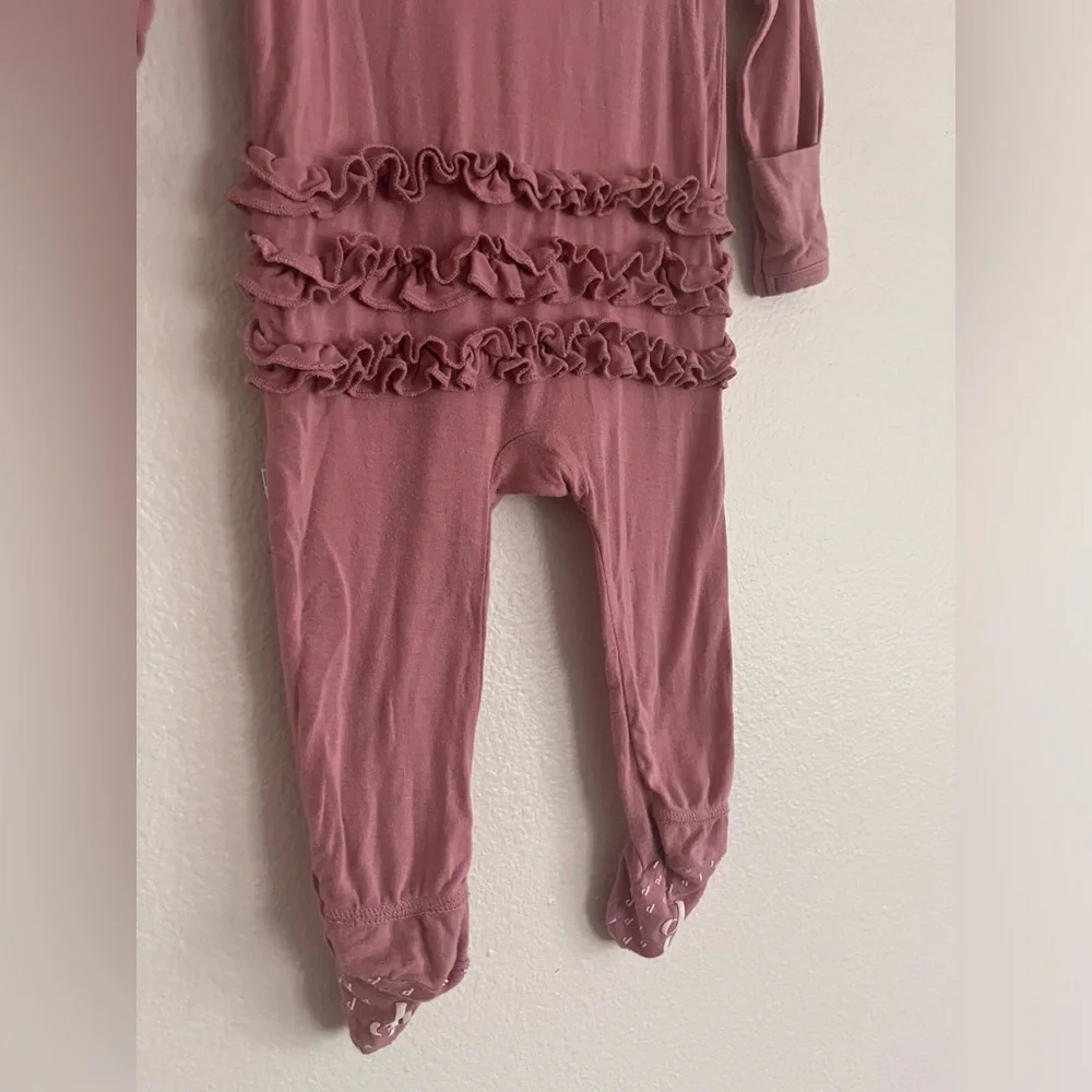 Posh Peanut Mauve Ruffle Footed One-Piece Pajamas